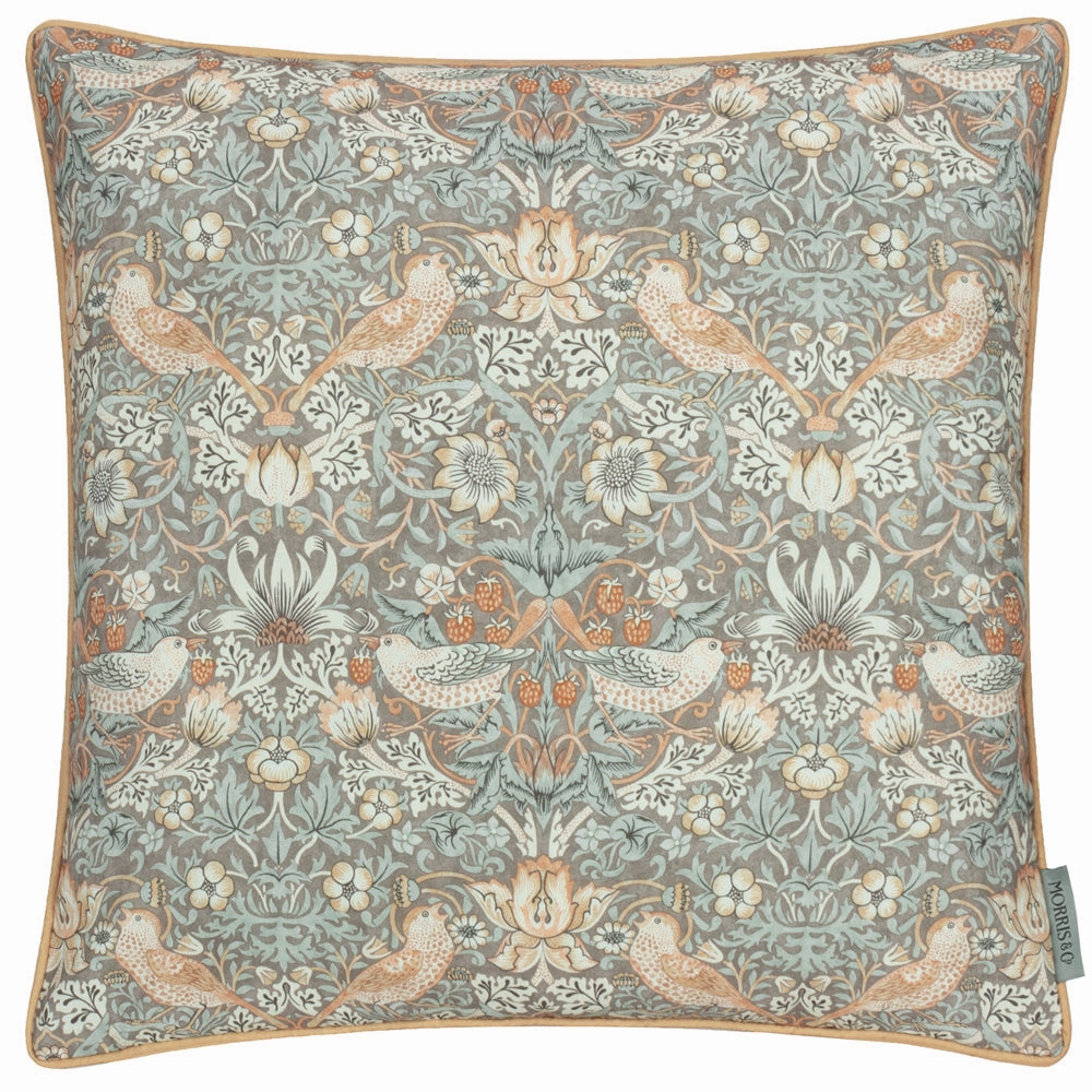 Strawberry Thief Piped Outdoor Cushion Biscuit