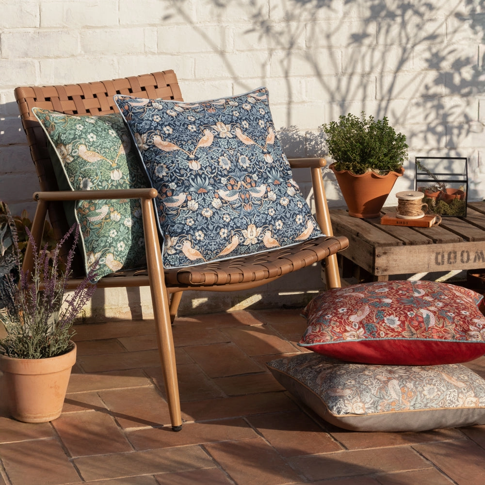 Strawberry Thief Piped Outdoor Cushion Biscuit