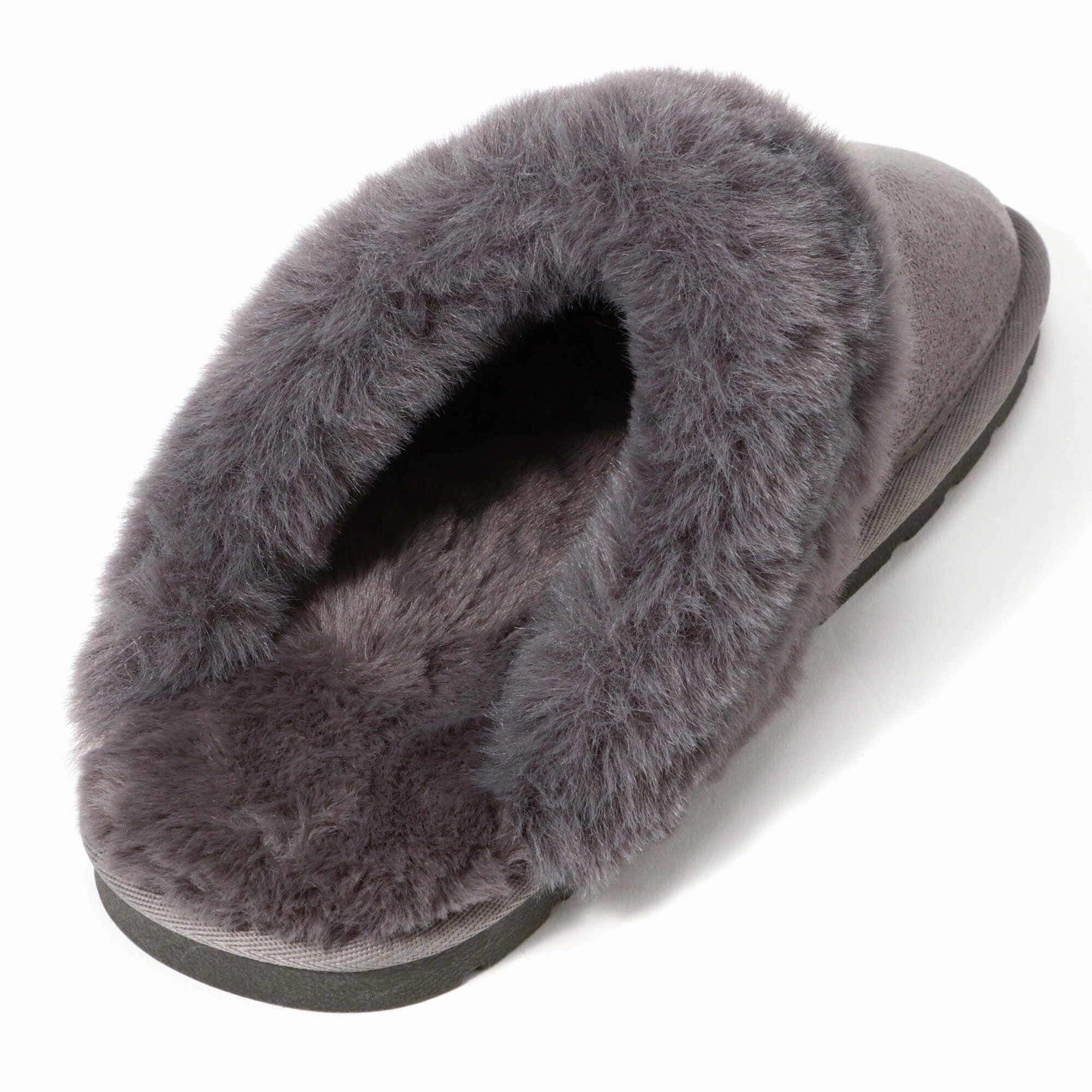 Suede Eco Fur Room Shoes Gray