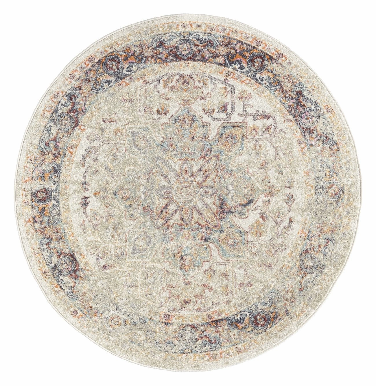 Summer Orange and Blue Multi-Colour Distressed Round Rugmodern color block patchwork rug