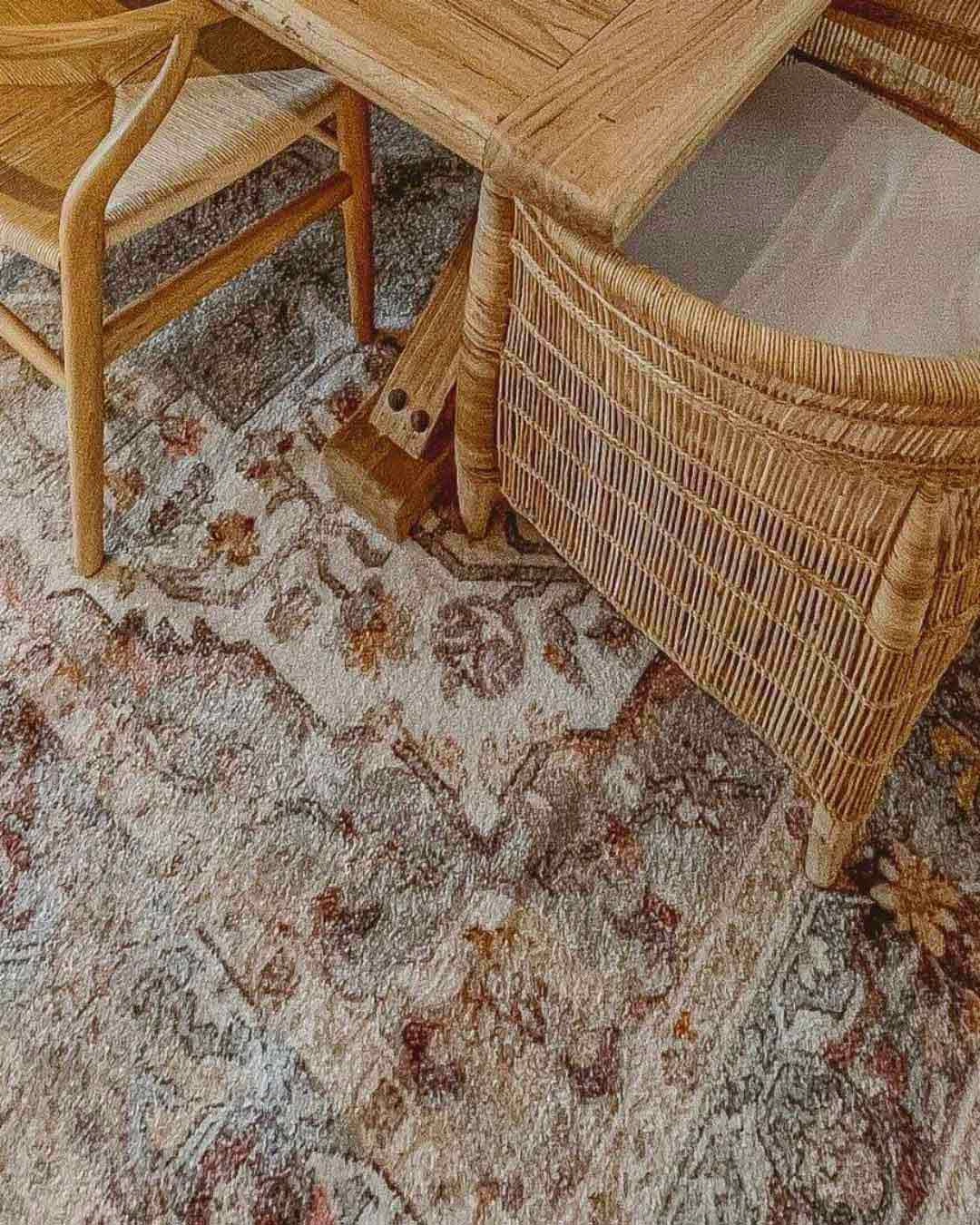 Summer Orange and Blue Multi-Colour Distressed Rug