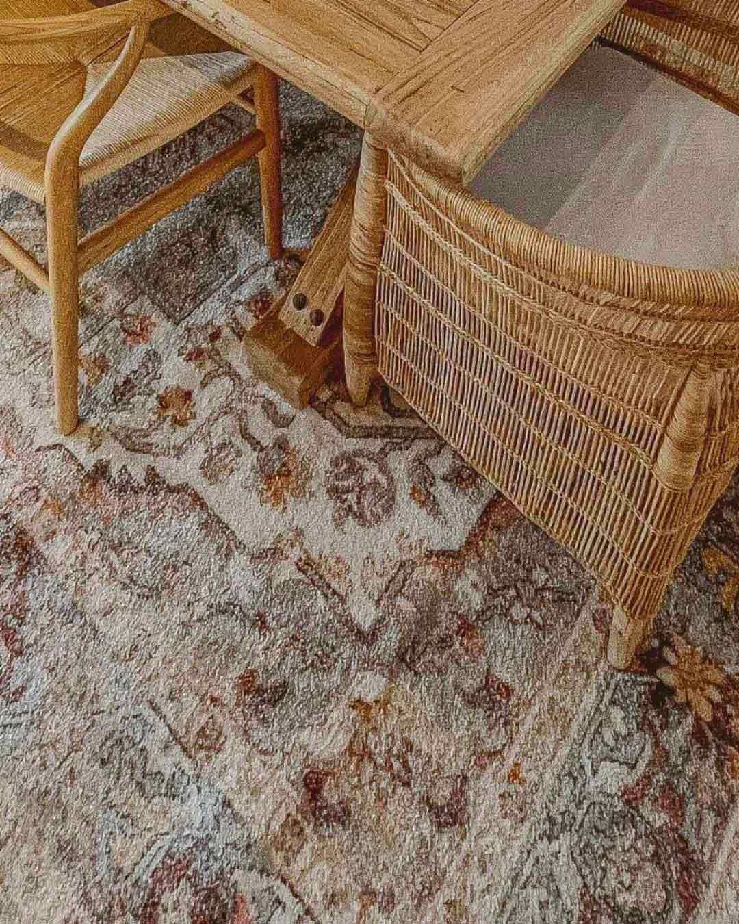 Summer Orange and Blue Multi-Colour Distressed Rug