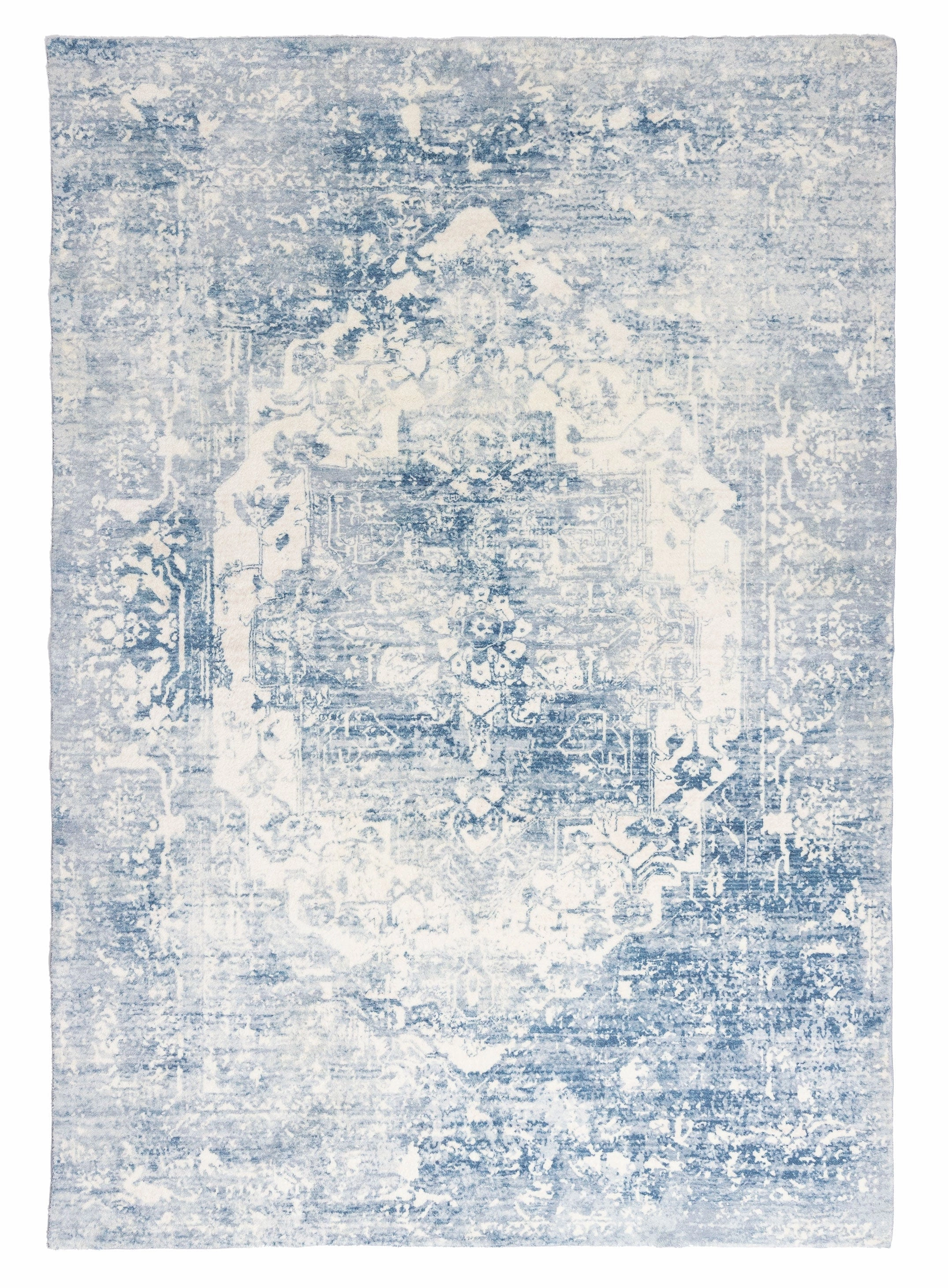 Suri Blue and Grey Distressed Washable Rugmodern color block patchwork rug