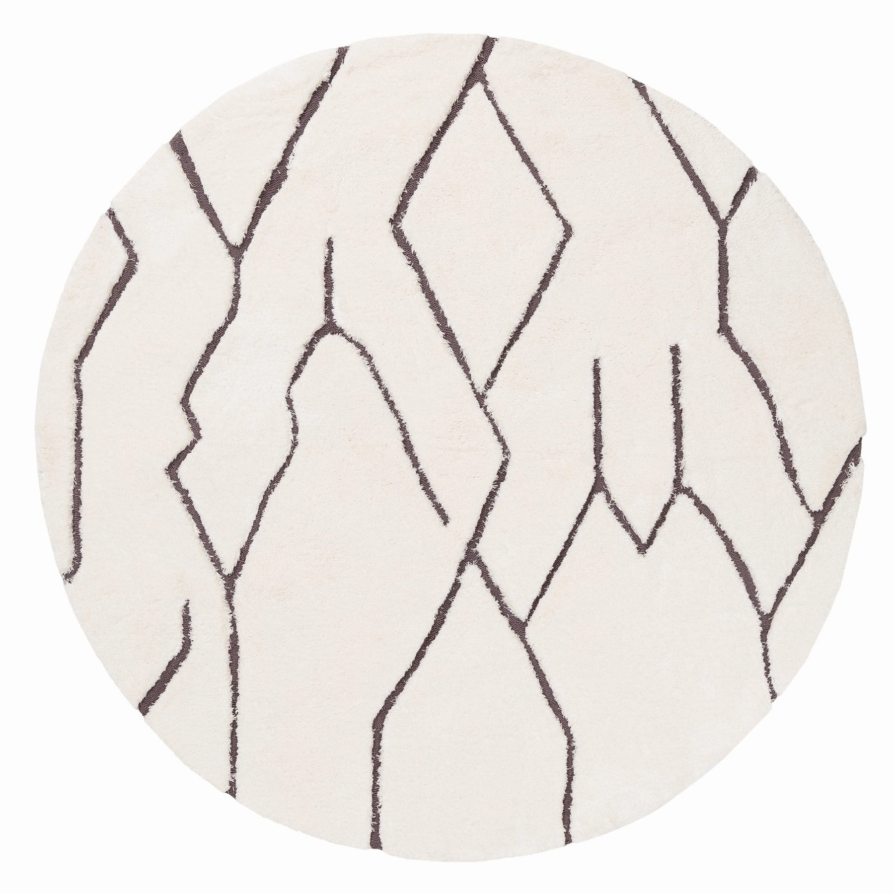 Tahlee Cream and Charcoal Grey Tribal Round Shag Rugmodern color block patchwork rug