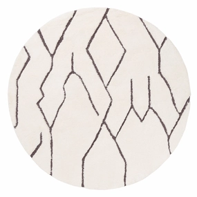 Tahlee Cream and Charcoal Grey Tribal Round Shag Rugmodern color block patchwork rug