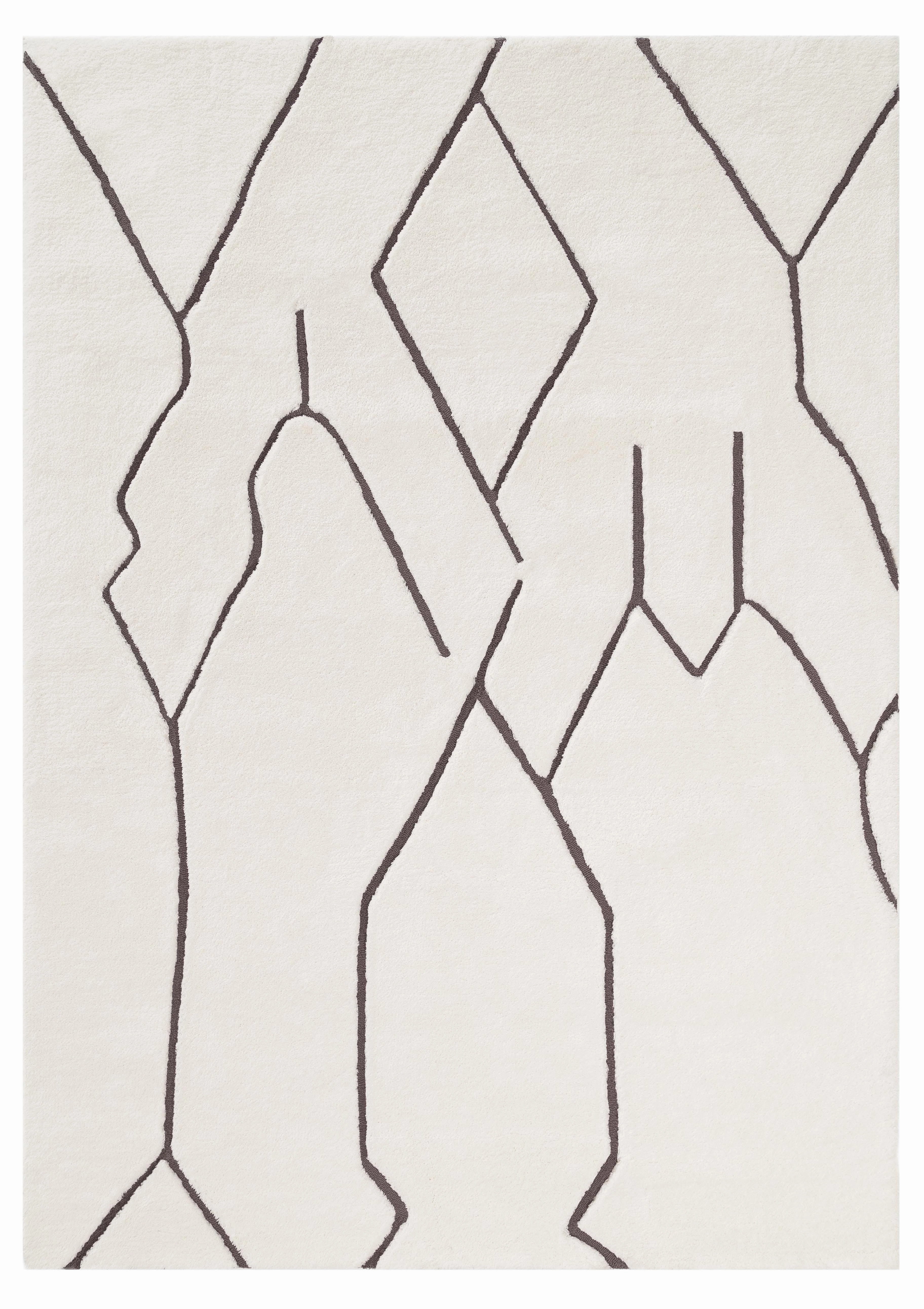 Tahlee Cream and Charcoal Grey Tribal Shag Rugmodern color block patchwork rug