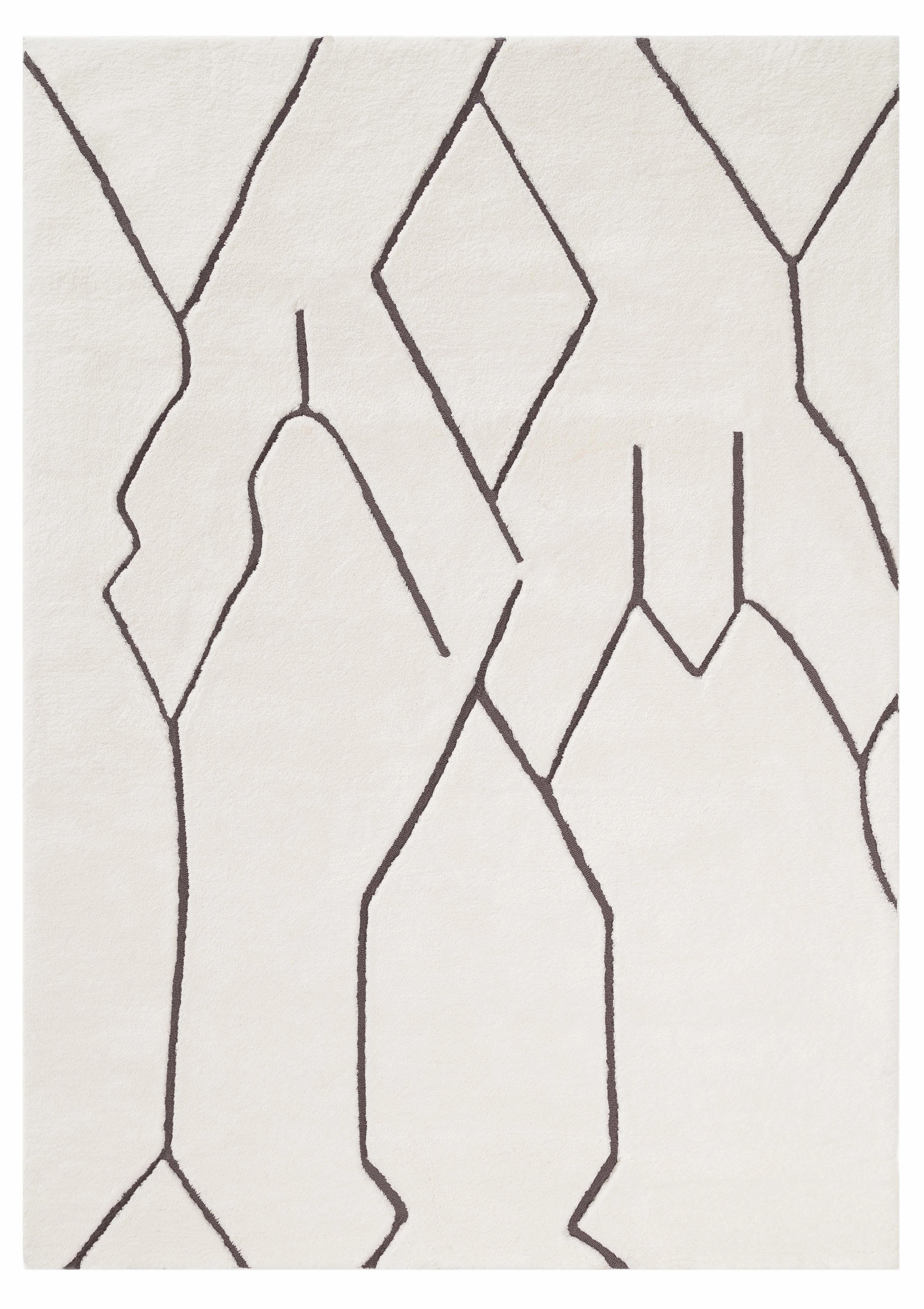 Tahlee Cream and Charcoal Grey Tribal Shag Rugmodern color block patchwork rug