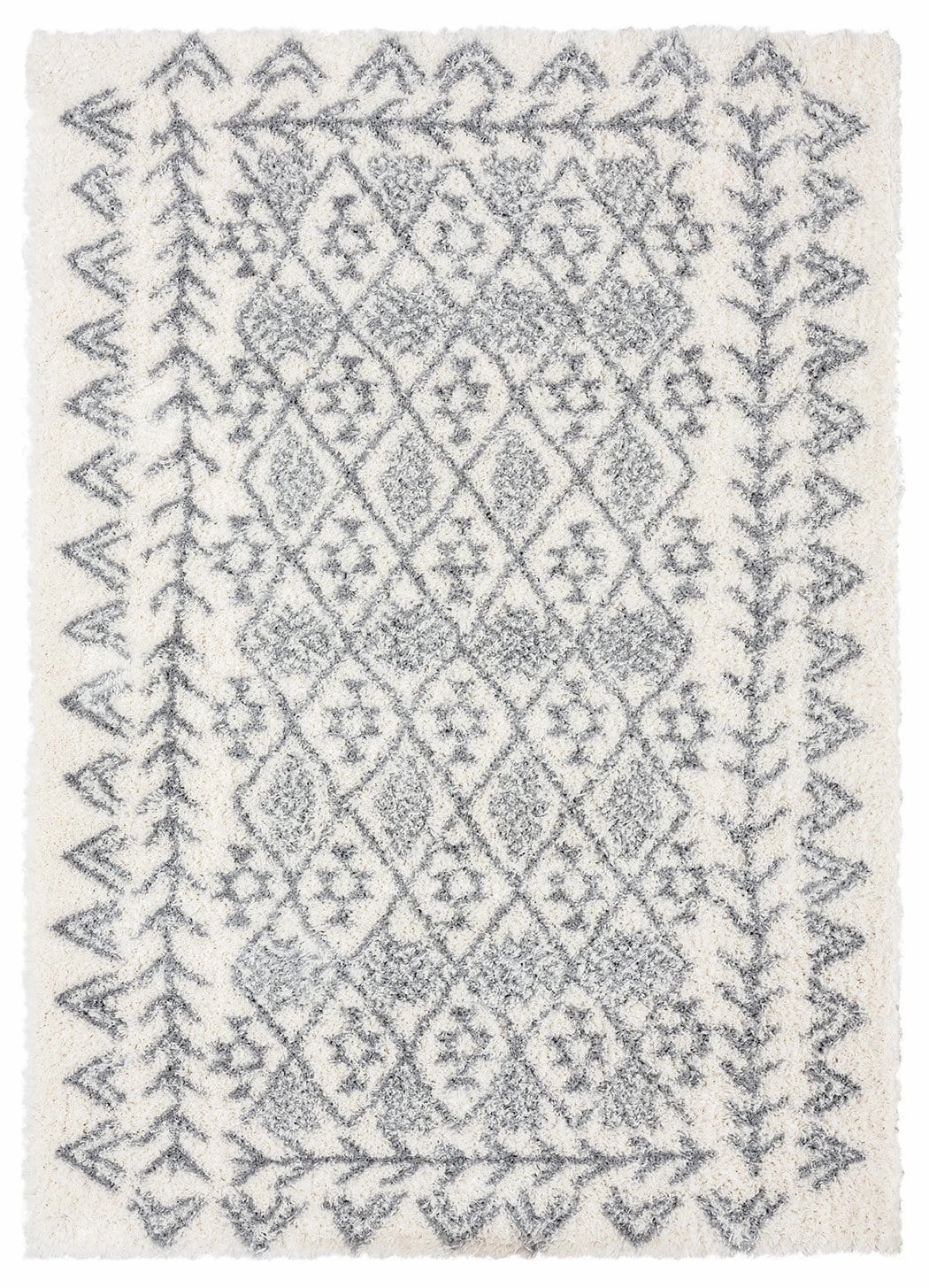 Tahnee Ivory And Grey Tribal Shag Rug *NO RETURNS UNLESS FAULTYmodern color block patchwork rug