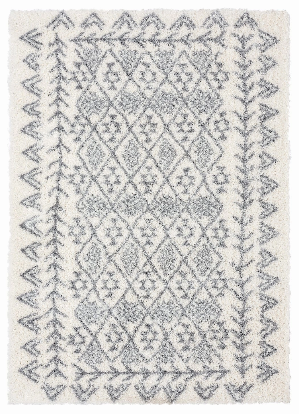 Tahnee Ivory And Grey Tribal Shag Rug *NO RETURNS UNLESS FAULTYmodern color block patchwork rug