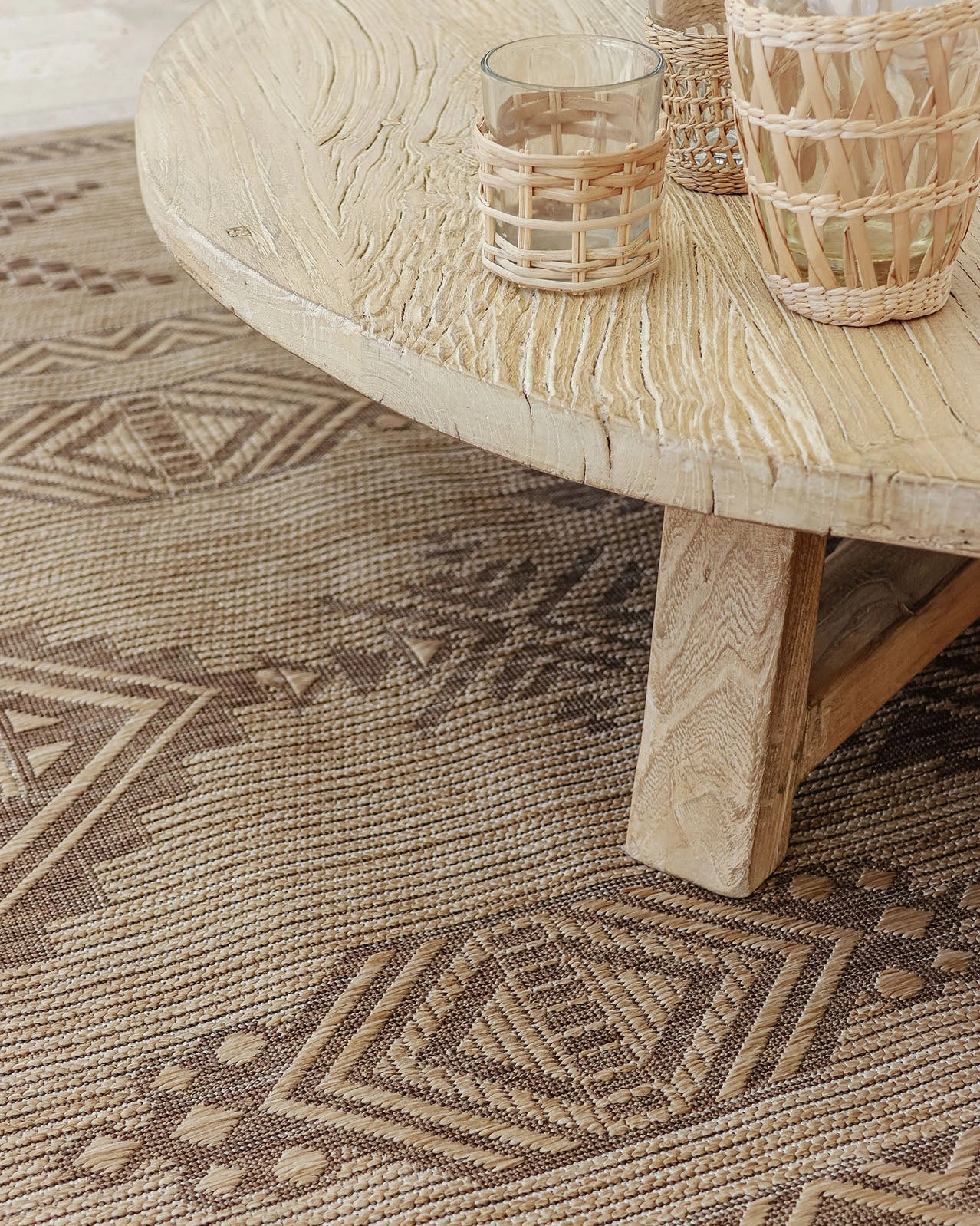 Takha Brown and Beige Tribal Flatweave Indoor Outdoor Rug