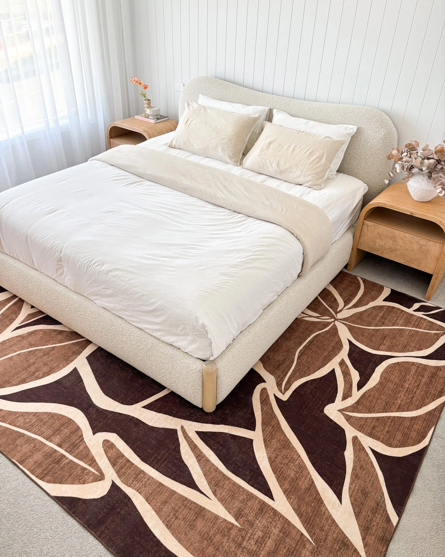 Tamika Brown and Rust Botanical Washable Rug