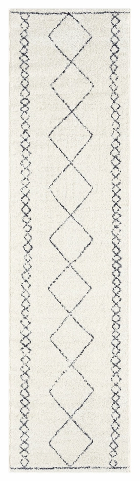 Tamira Grey and Ivory Diamond Tribal Runner Rugmodern color block patchwork rug