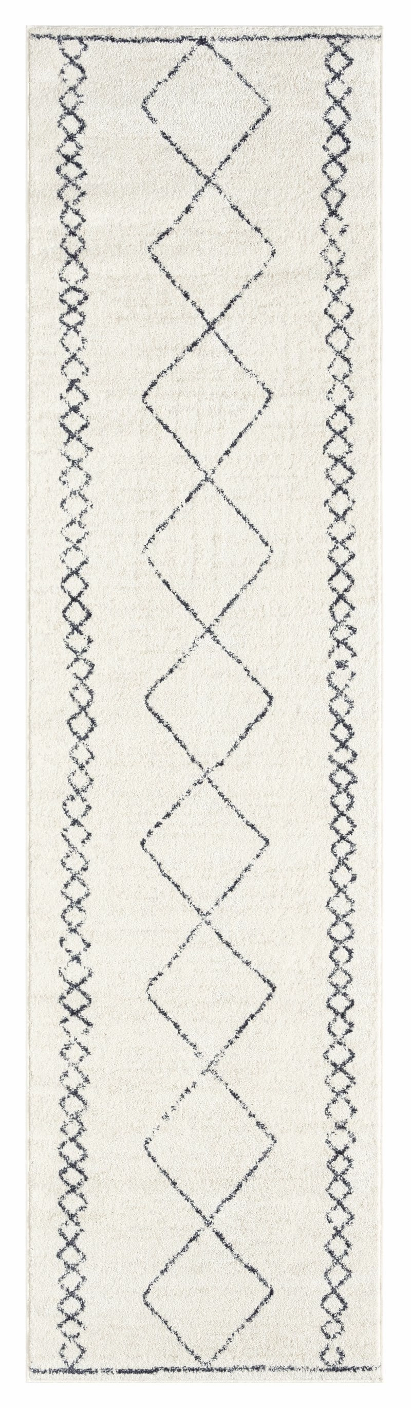 Tamira Grey and Ivory Diamond Tribal Runner Rugmodern color block patchwork rug