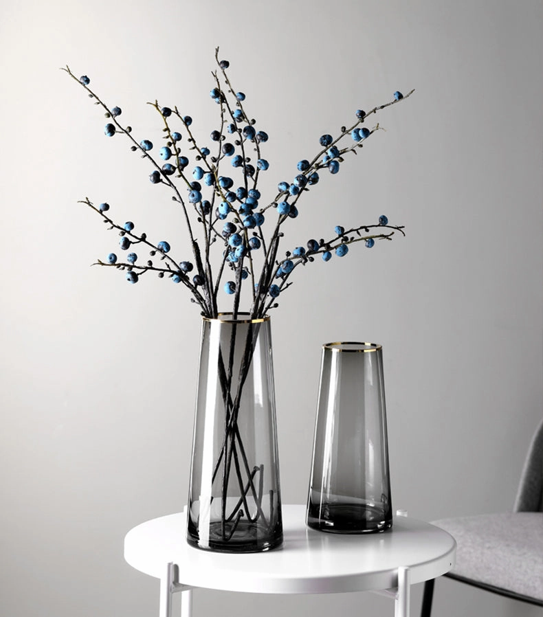 Tapered Colored Glass Vase with Gold Rim