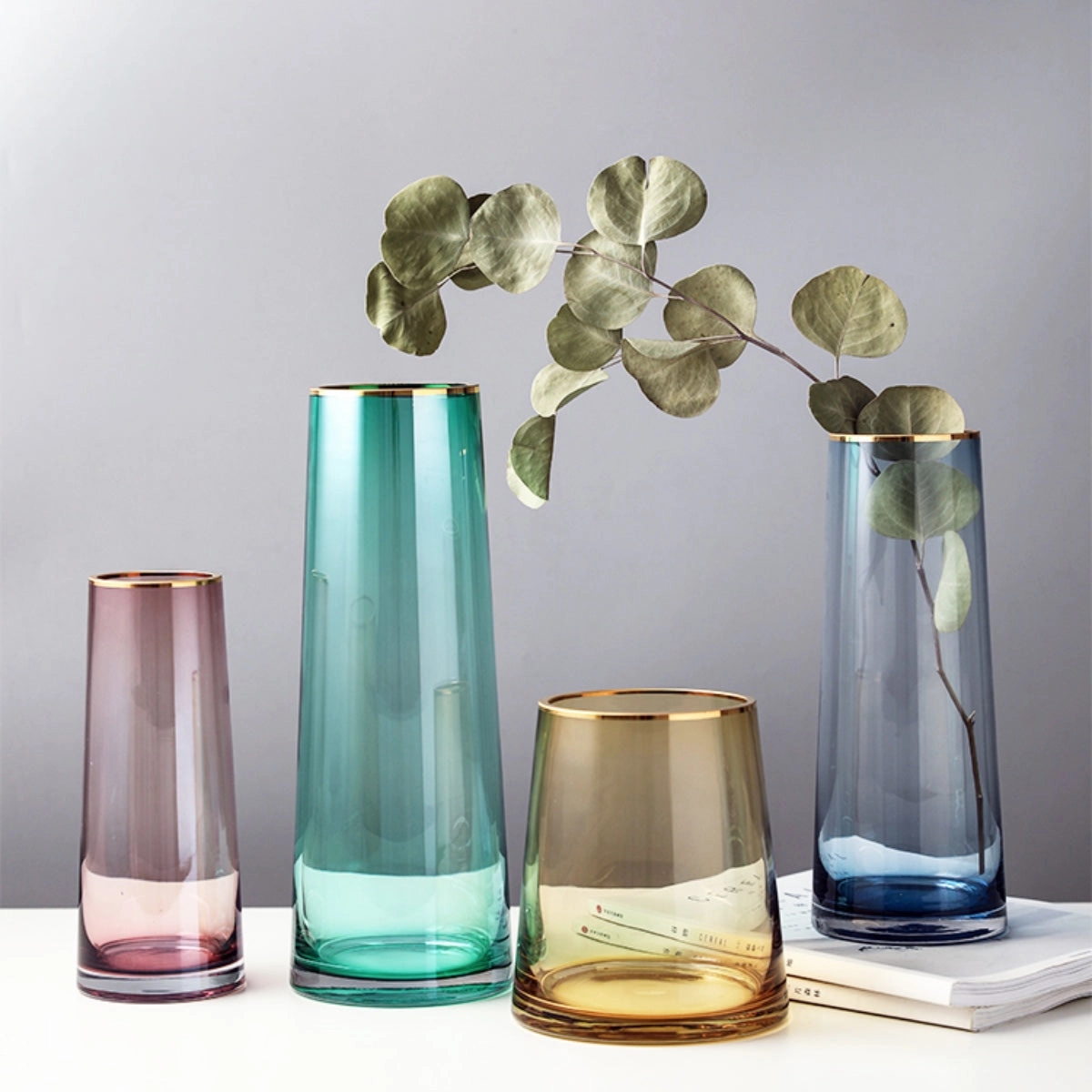 Tapered Colored Glass Vase with Gold Rimhome decoration ,modern home decor 