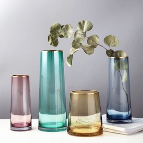 Tapered Colored Glass Vase with Gold Rimhome decoration ,modern home decor 