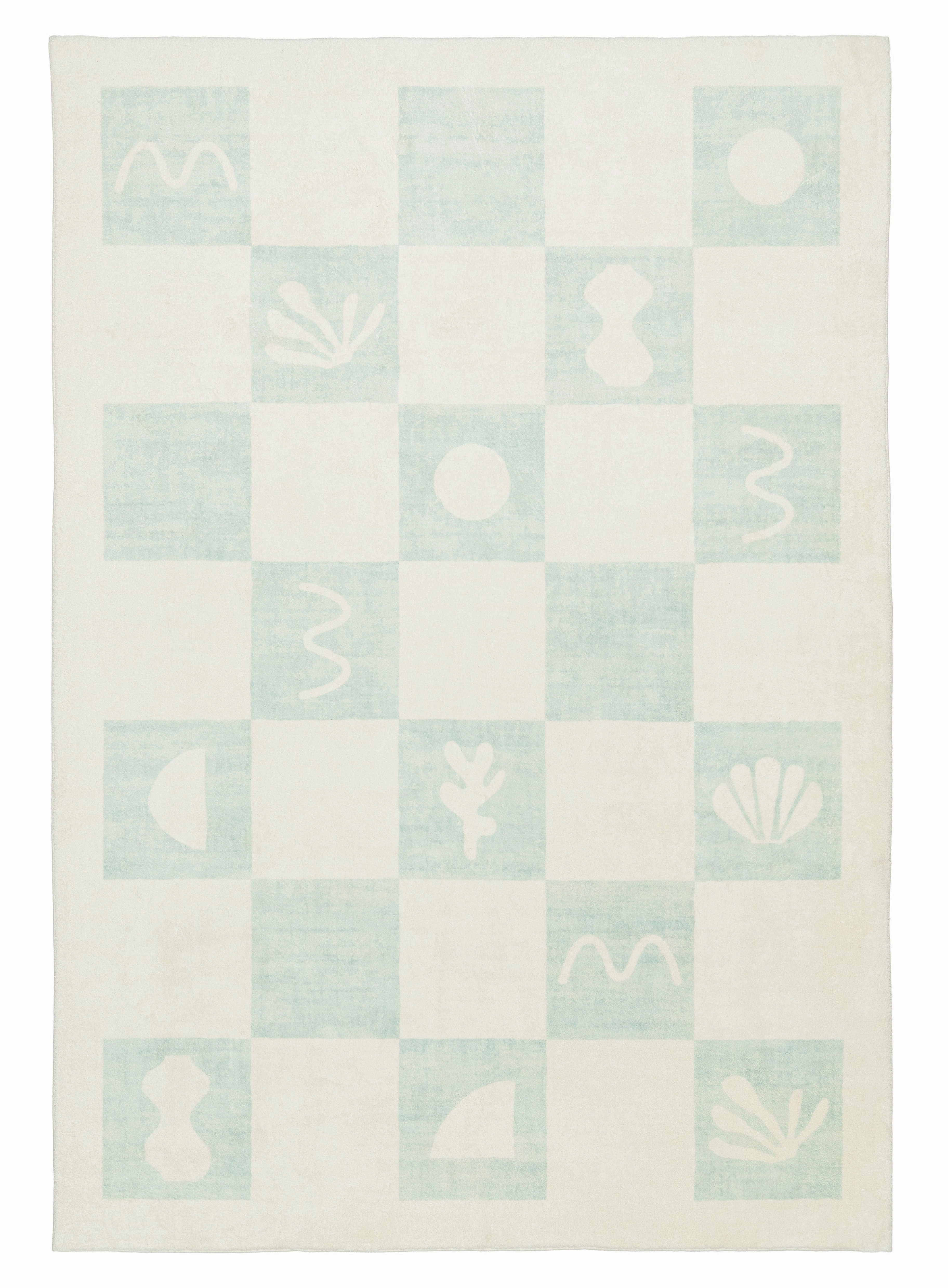Tara Blue and Cream Checkered Washable Rugmodern color block patchwork rug