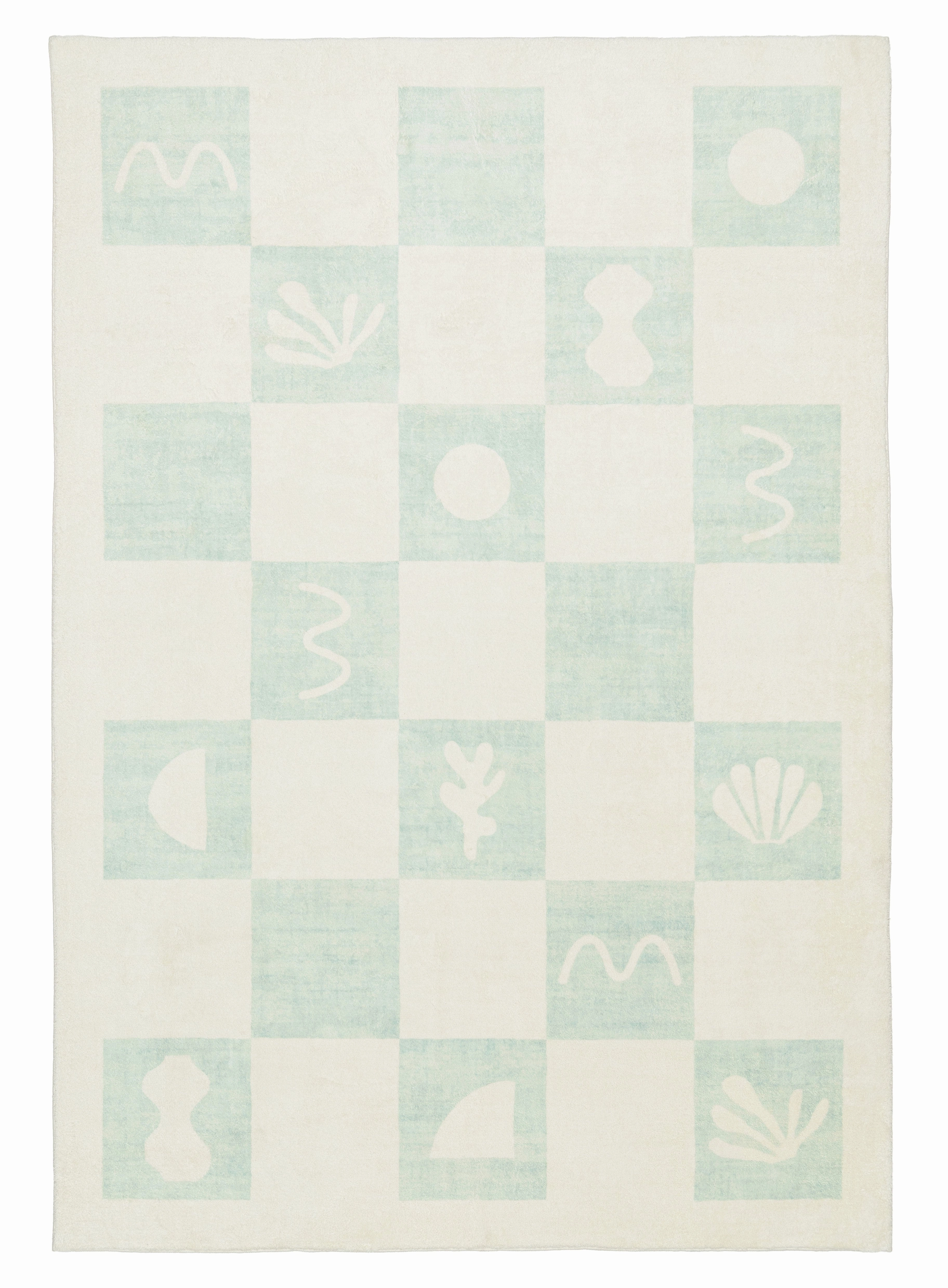 Tara Blue and Cream Checkered Washable Rugmodern color block patchwork rug