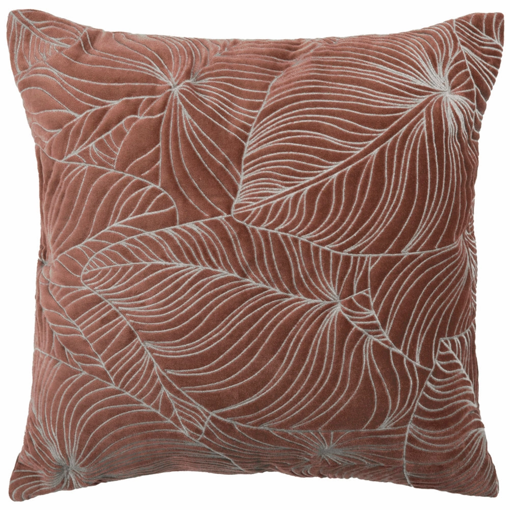 Taro Embroidered Feather Cushion Persimmon