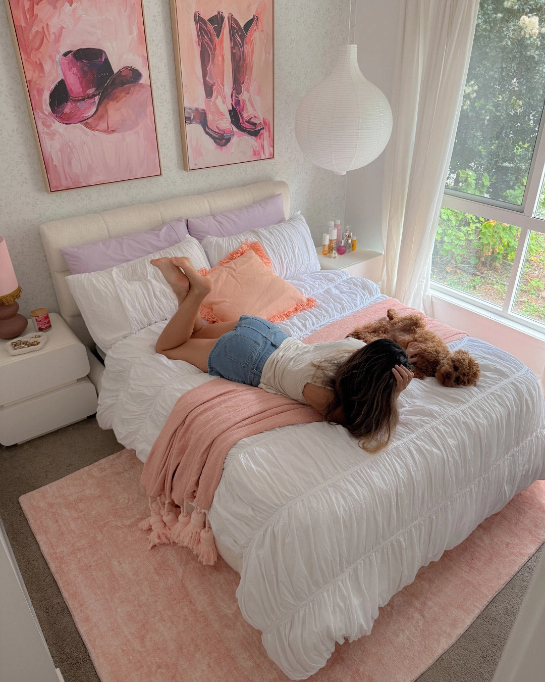 Tarquin Peach Pink Minimal Washable Rug