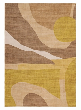 Tau Yellow and Beige Abstract Washable Rugmodern color block patchwork rug