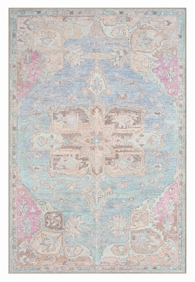 Tavi Blue and Pink Multi-Colour Distressed Washable Rugmodern color block patchwork rug