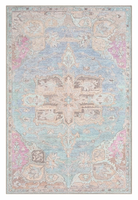 Tavi Blue and Pink Multi-Colour Distressed Washable Rugmodern color block patchwork rug