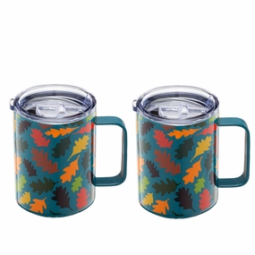 Teal Falling Leaves Coffee Mugs - Set Of 2glass cups ,personalized mugs 