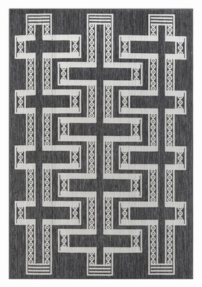 Teyona Charcoal and Ivory Tribal Flatweave Indoor Outdoor Rugmodern color block patchwork rug