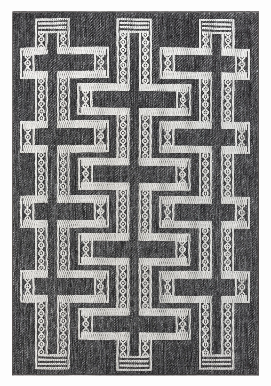Teyona Charcoal and Ivory Tribal Flatweave Indoor Outdoor Rugmodern color block patchwork rug
