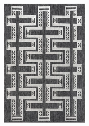 Teyona Charcoal and Ivory Tribal Flatweave Indoor Outdoor Rugmodern color block patchwork rug