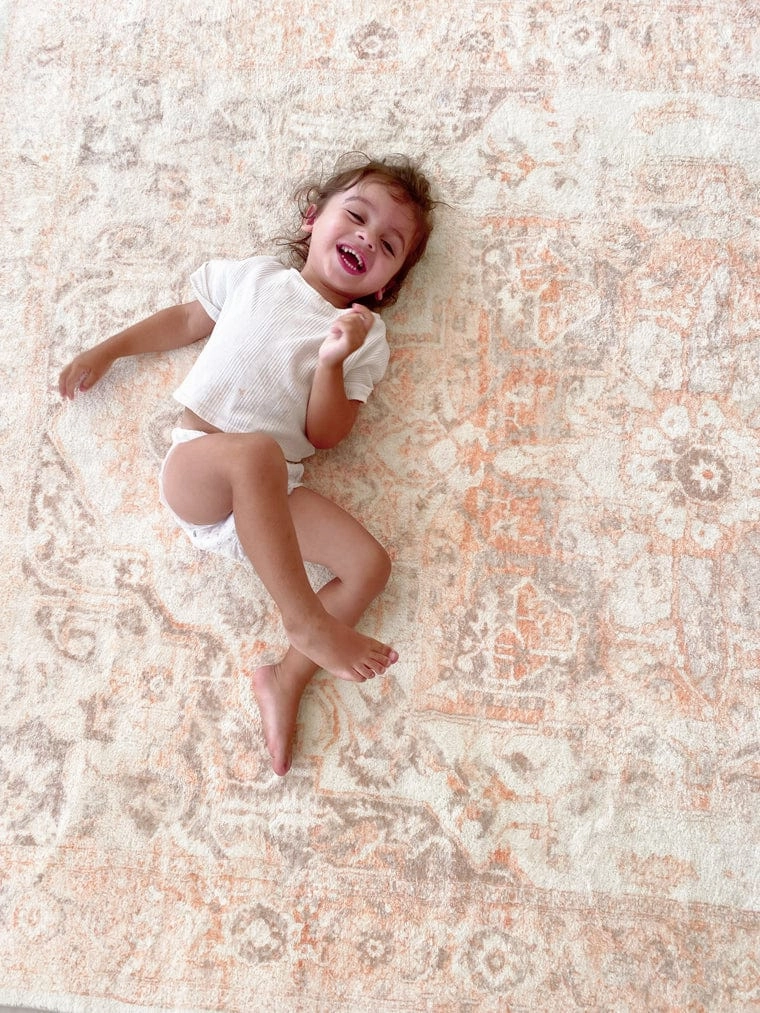 Theodora Orange and Beige Distressed Washable Rug *NO RETURNS UNLESS FAULTY