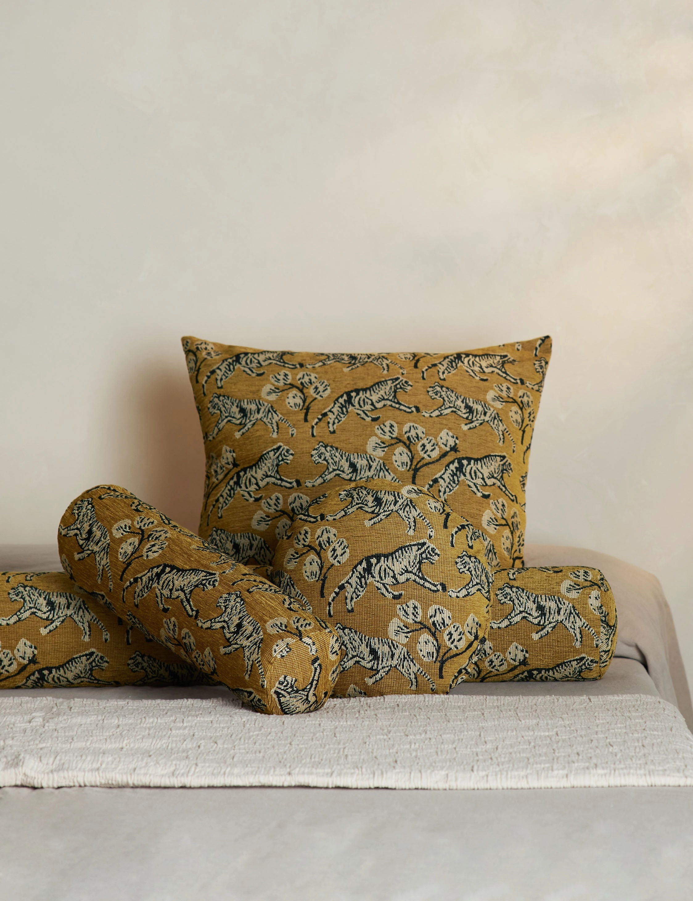 Tiger Jacquard Round Pillow by Sarah Sherman Samuel