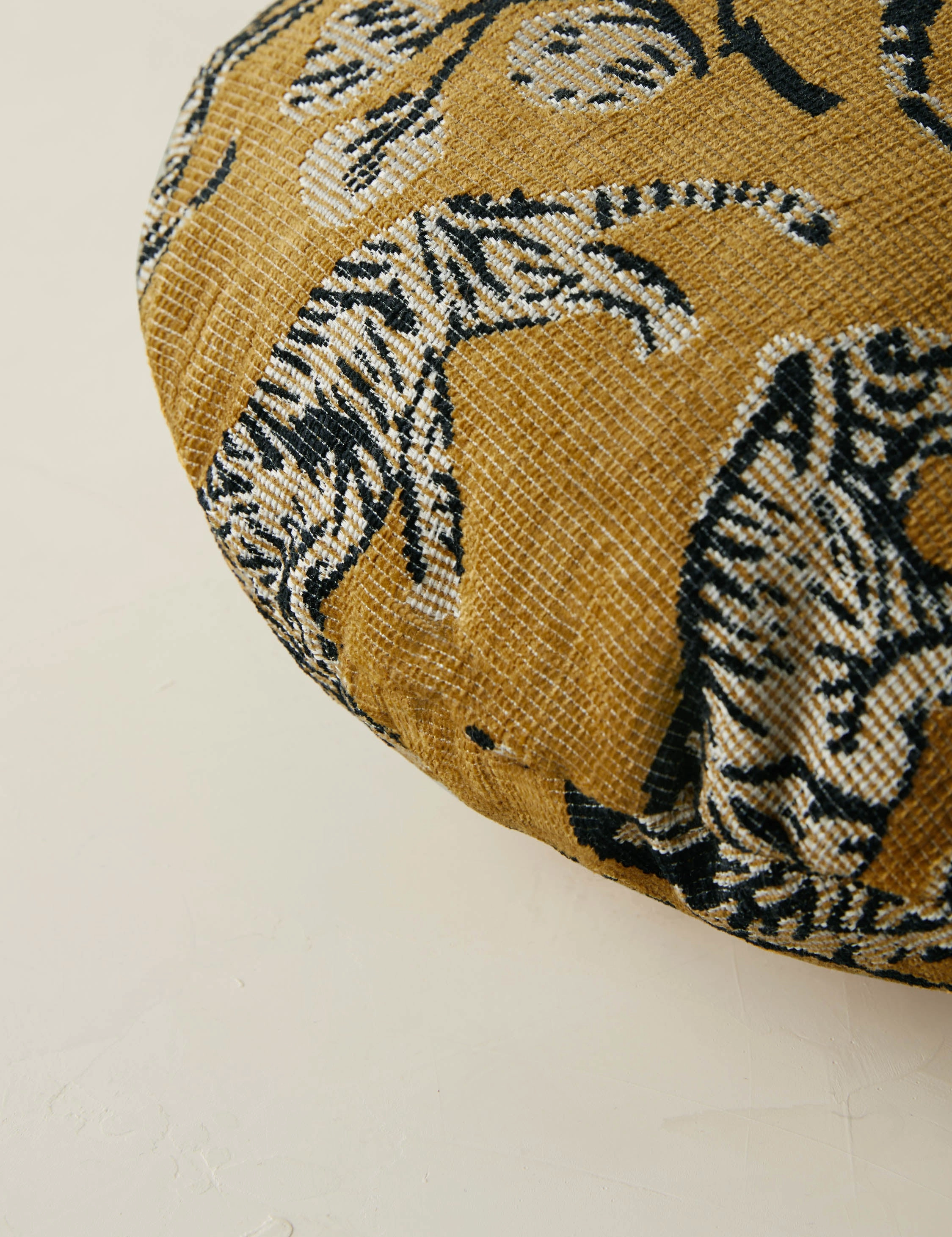 Tiger Jacquard Round Pillow by Sarah Sherman Samuel