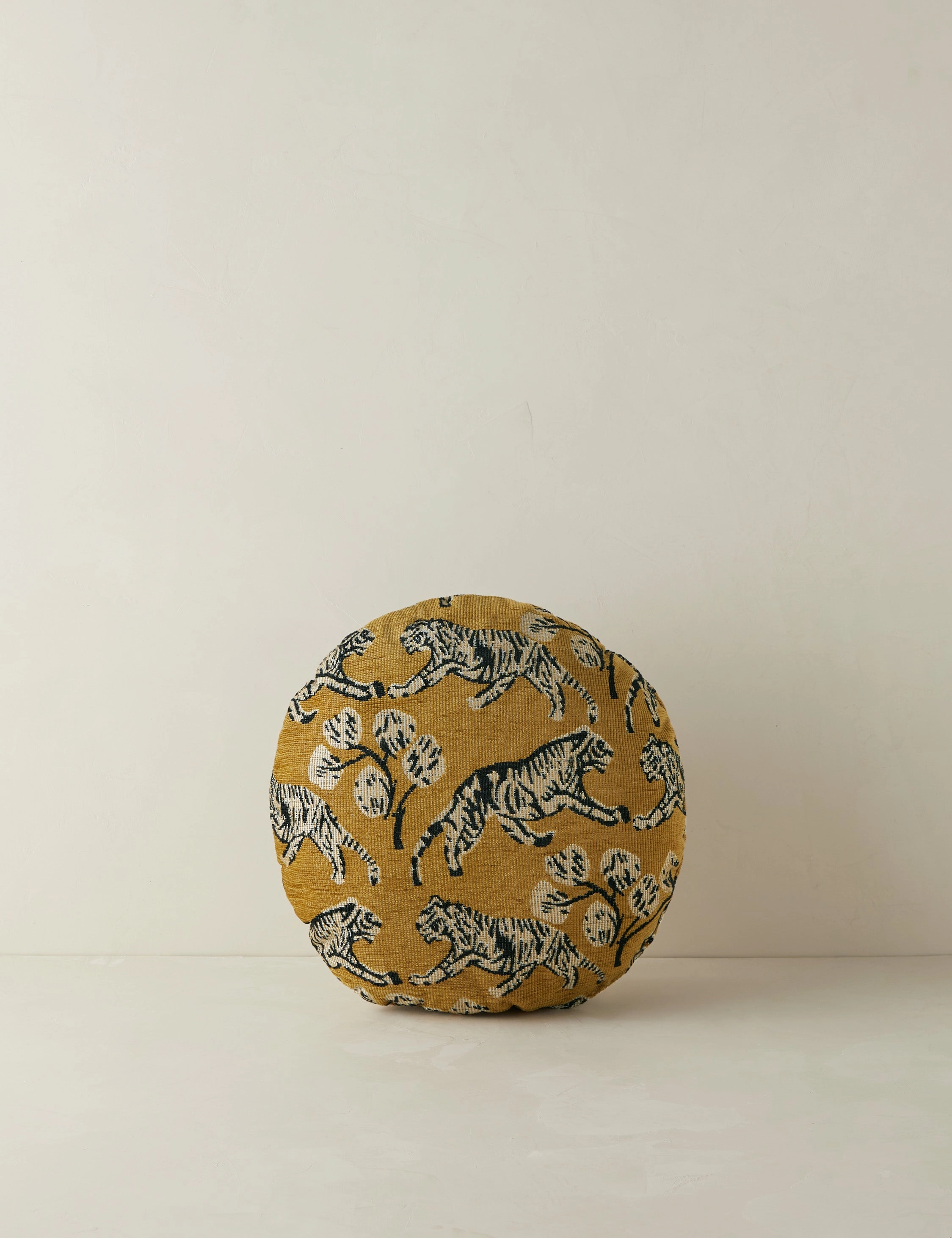 Tiger Jacquard Round Pillow by Sarah Sherman Samuel