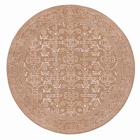 Tiki Brown Mustard Plush Rollie Pollie Round Playmatmodern color block patchwork rug