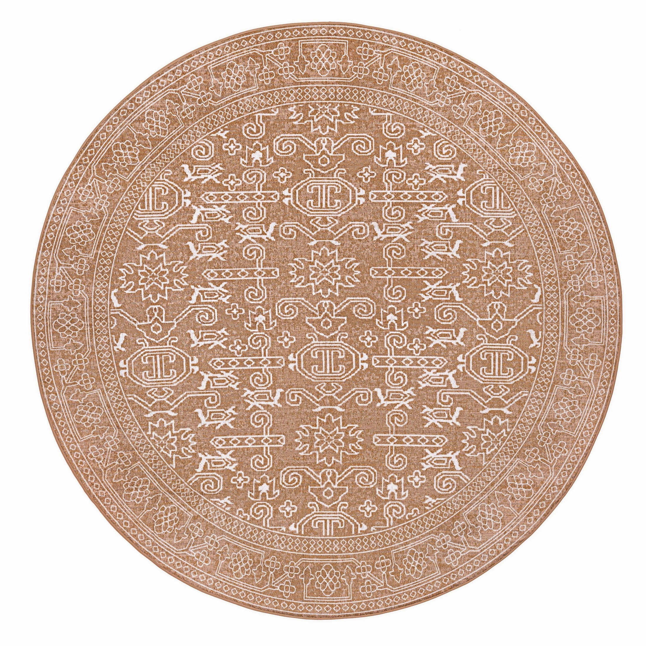 Tiki Brown Mustard Plush Rollie Pollie Round Playmatmodern color block patchwork rug