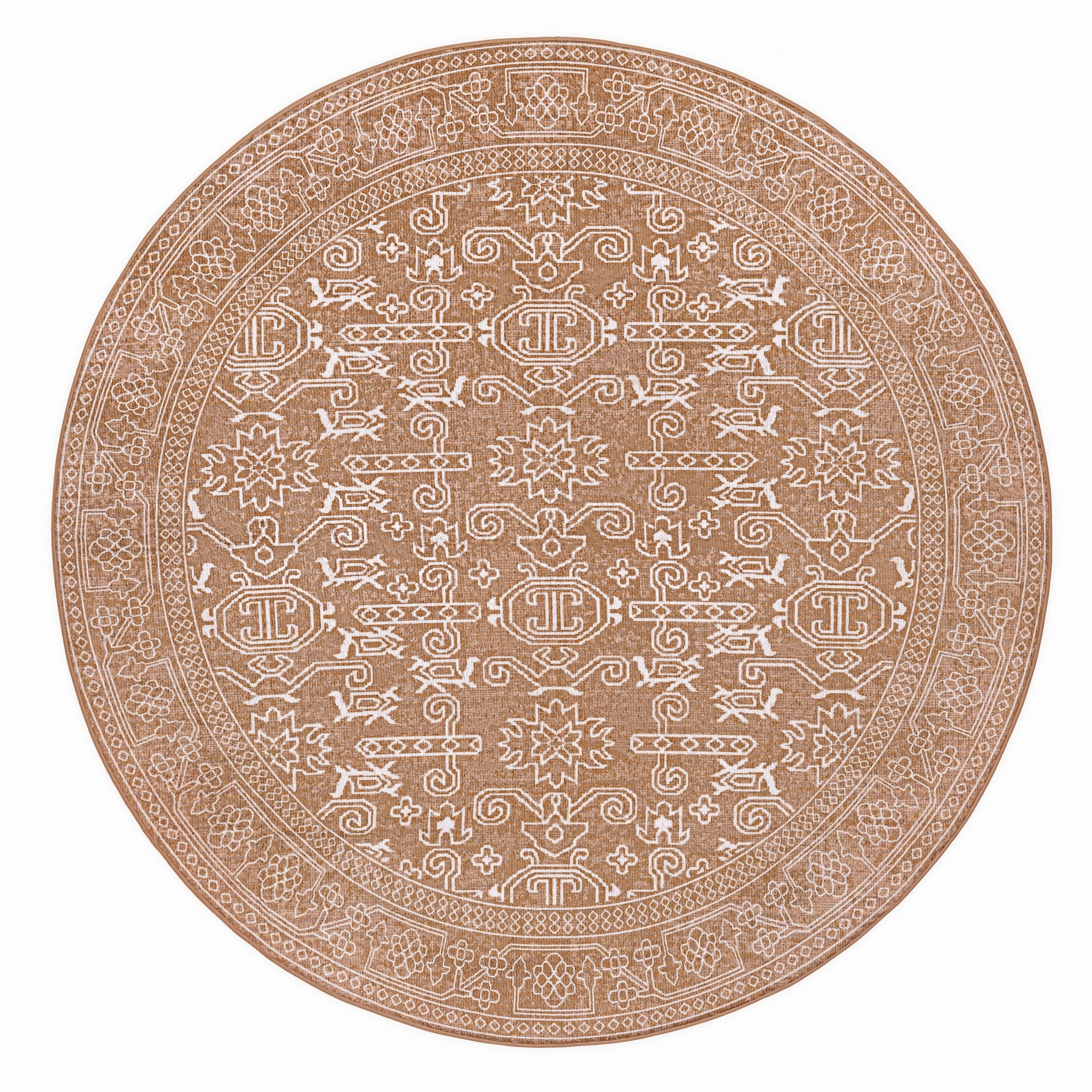 Tiki Brown Mustard Plush Rollie Pollie Round Playmatmodern color block patchwork rug