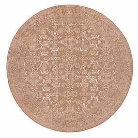 Tiki Brown Mustard Plush Rollie Pollie Round Playmatmodern color block patchwork rug