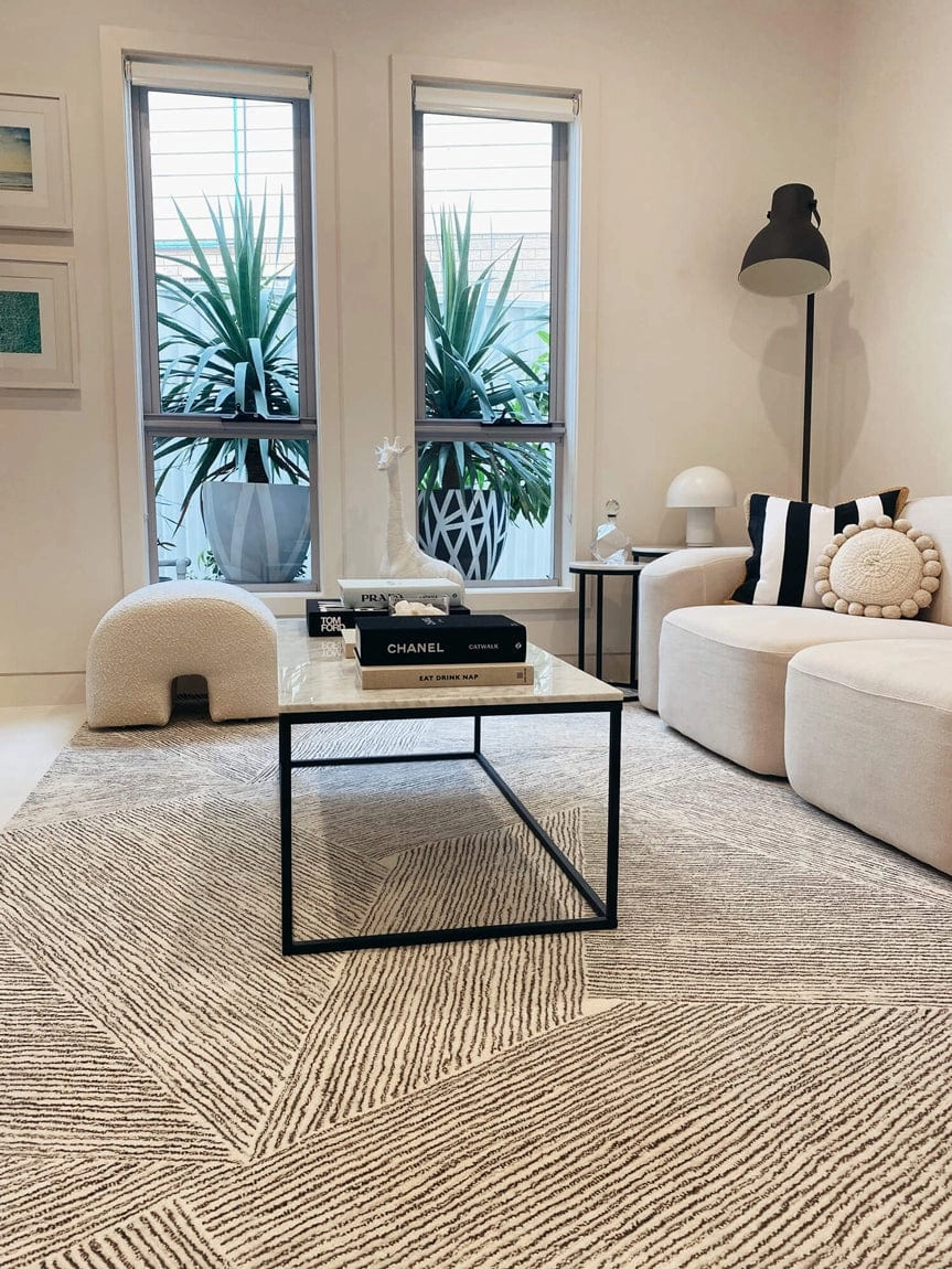 Tilde Charcoal and Ivory Striped Modern Wool Rug