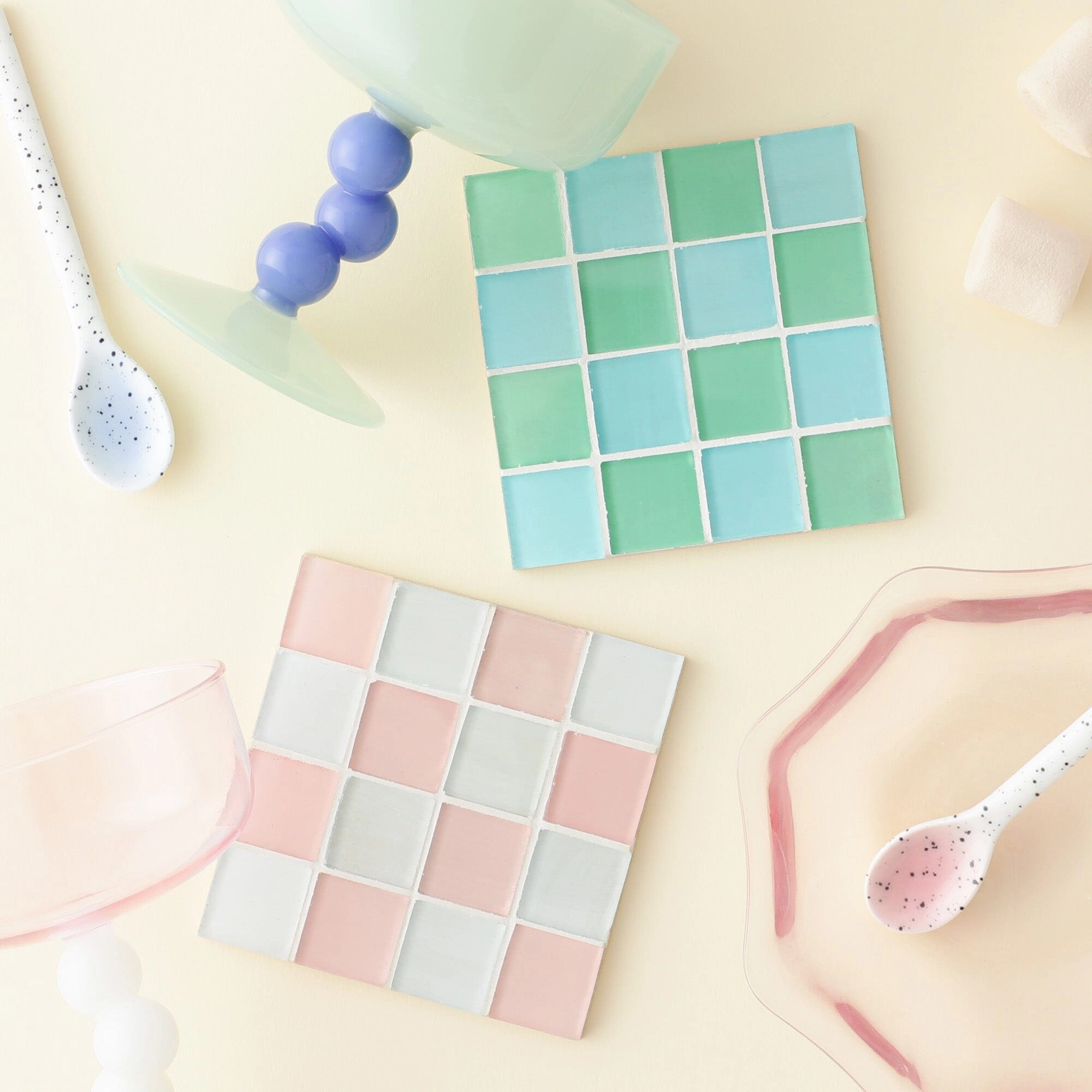 Tile Coaster Pink X White