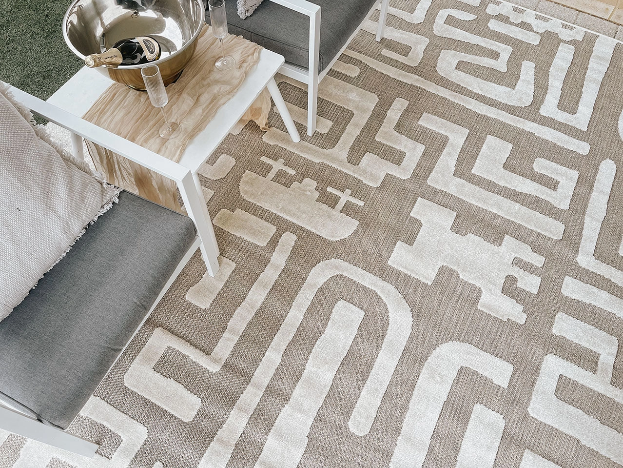 Tilly Beige and Ivory Tribal Indoor Outdoor Rug *NO RETURNS UNLESS FAULTY