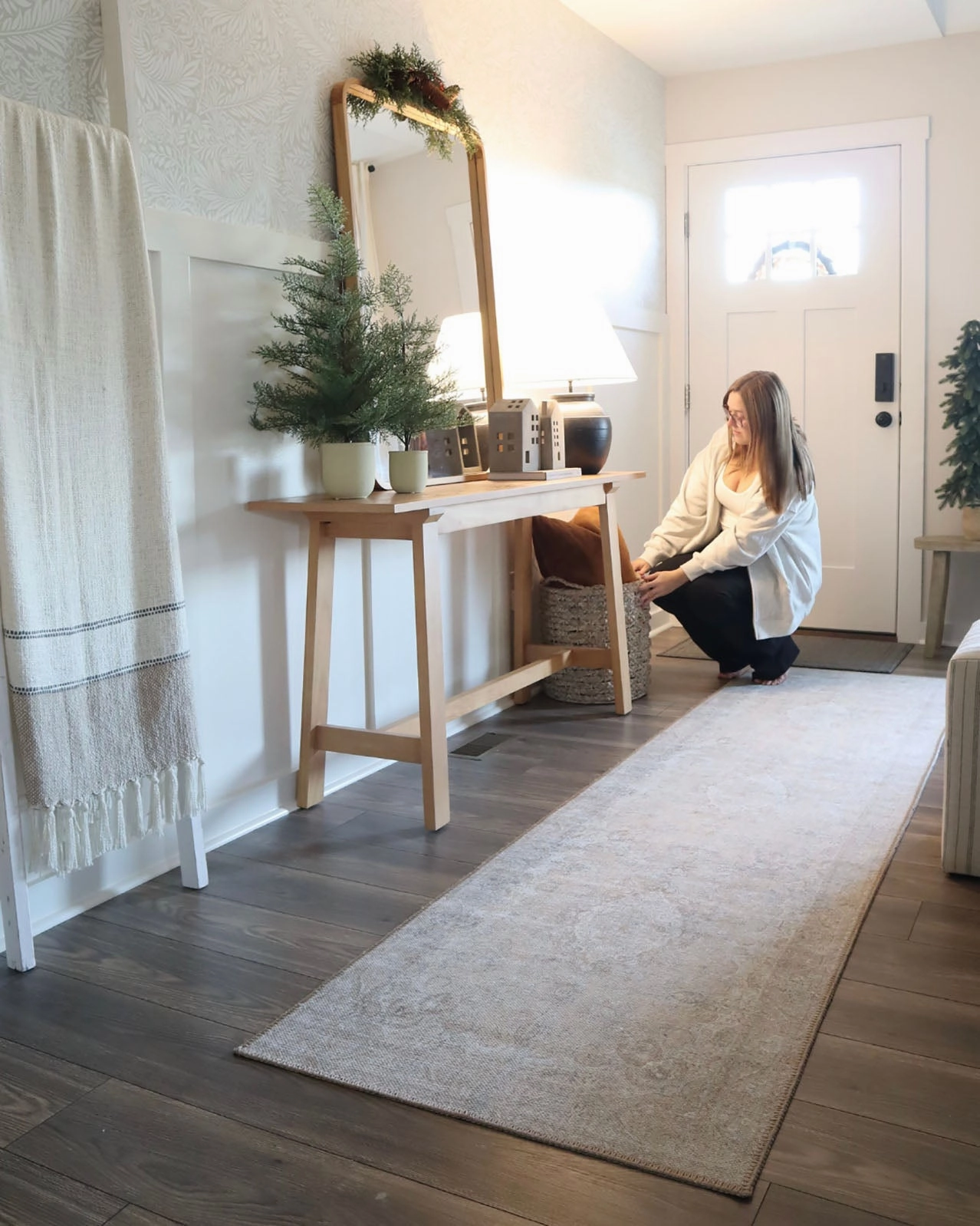 Tinka Beige and Grey Traditional Distressed Washable Runner Rug