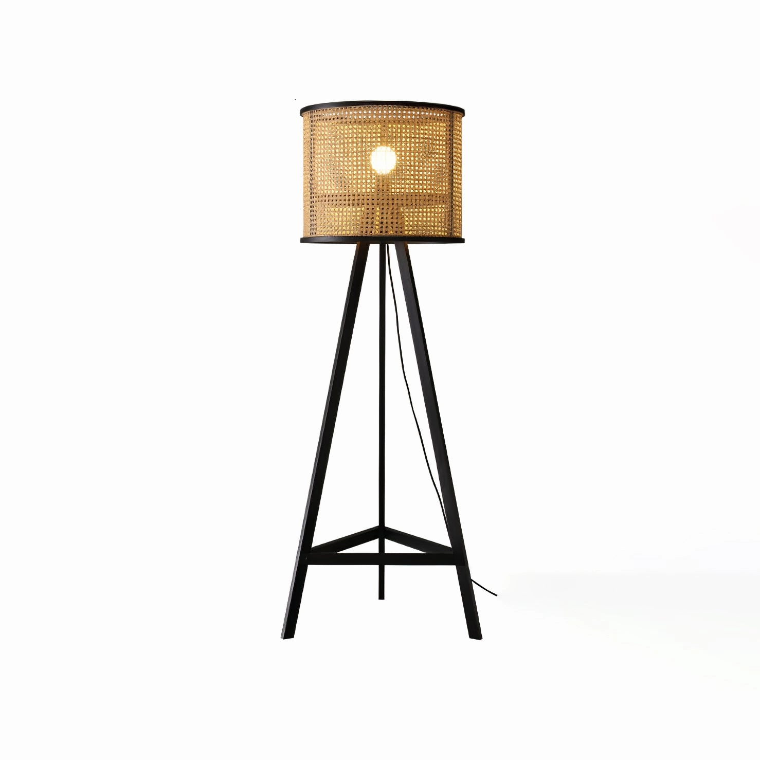 Tripod Wooden Rattan Floor Lamp