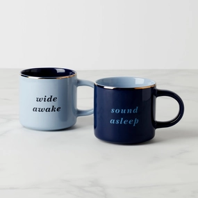 Two of a Kind Wide Awake & Sound Asleep Mugs - Set of 2modern kitchen decor ,kitchen dinner set ,dinnerware 