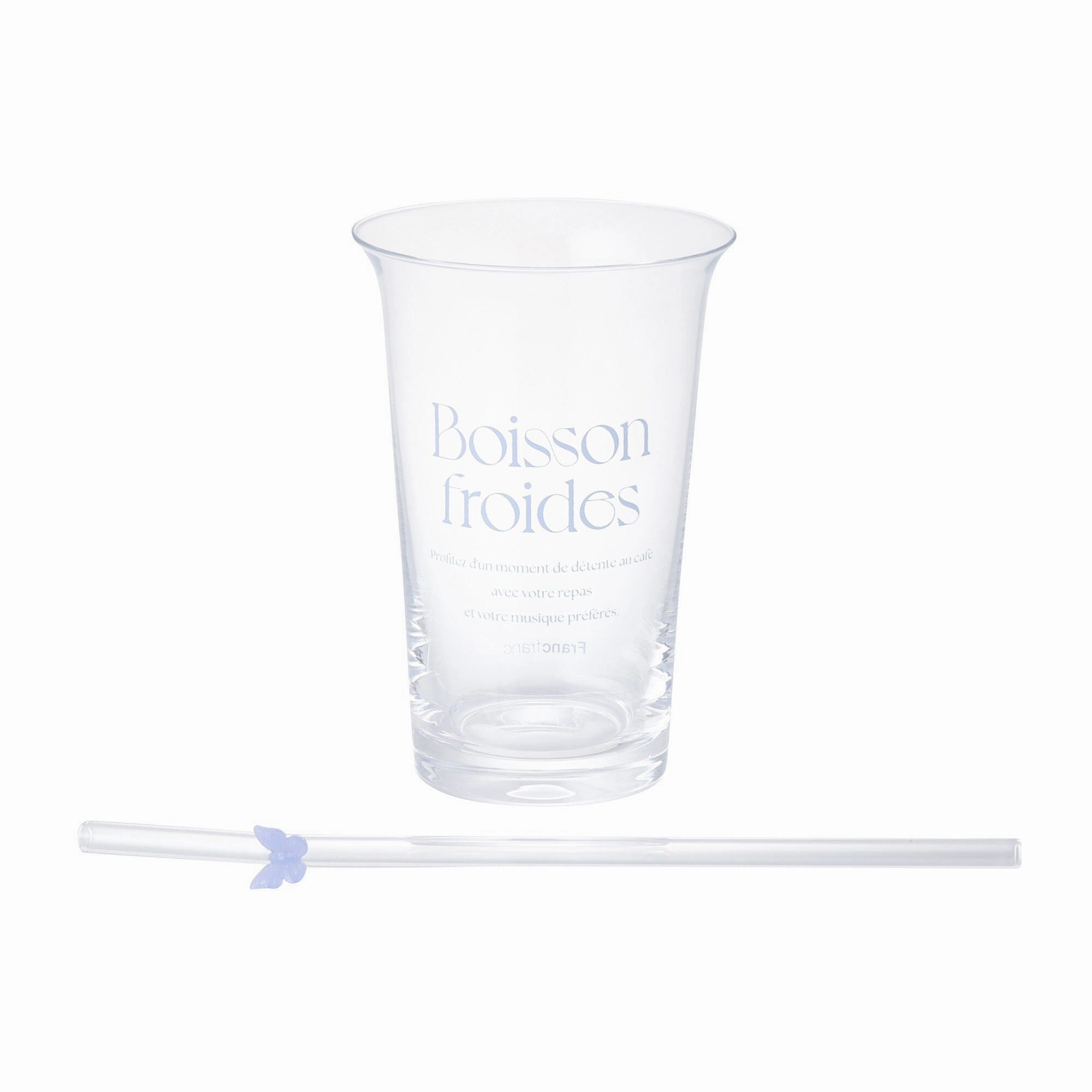 Typo Glass Tumbler With Straw Blue