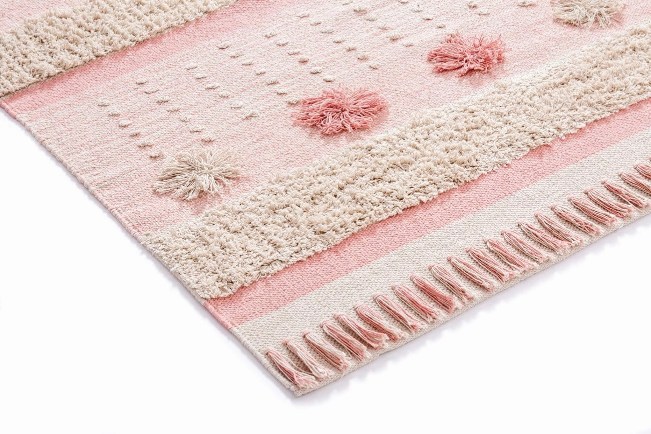 Valentina Pink Tassel Flatweave Cotton Rug *NO RETURNS UNLESS FAULTY
