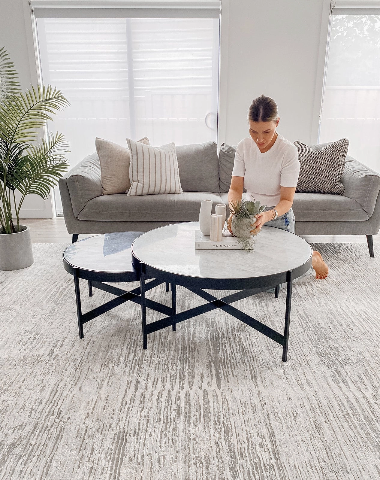 Valerie Ivory and Grey Distressed Tribal Rug
