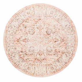Veronique Peach and Brown Distressed Washable Round Rugmodern color block patchwork rug