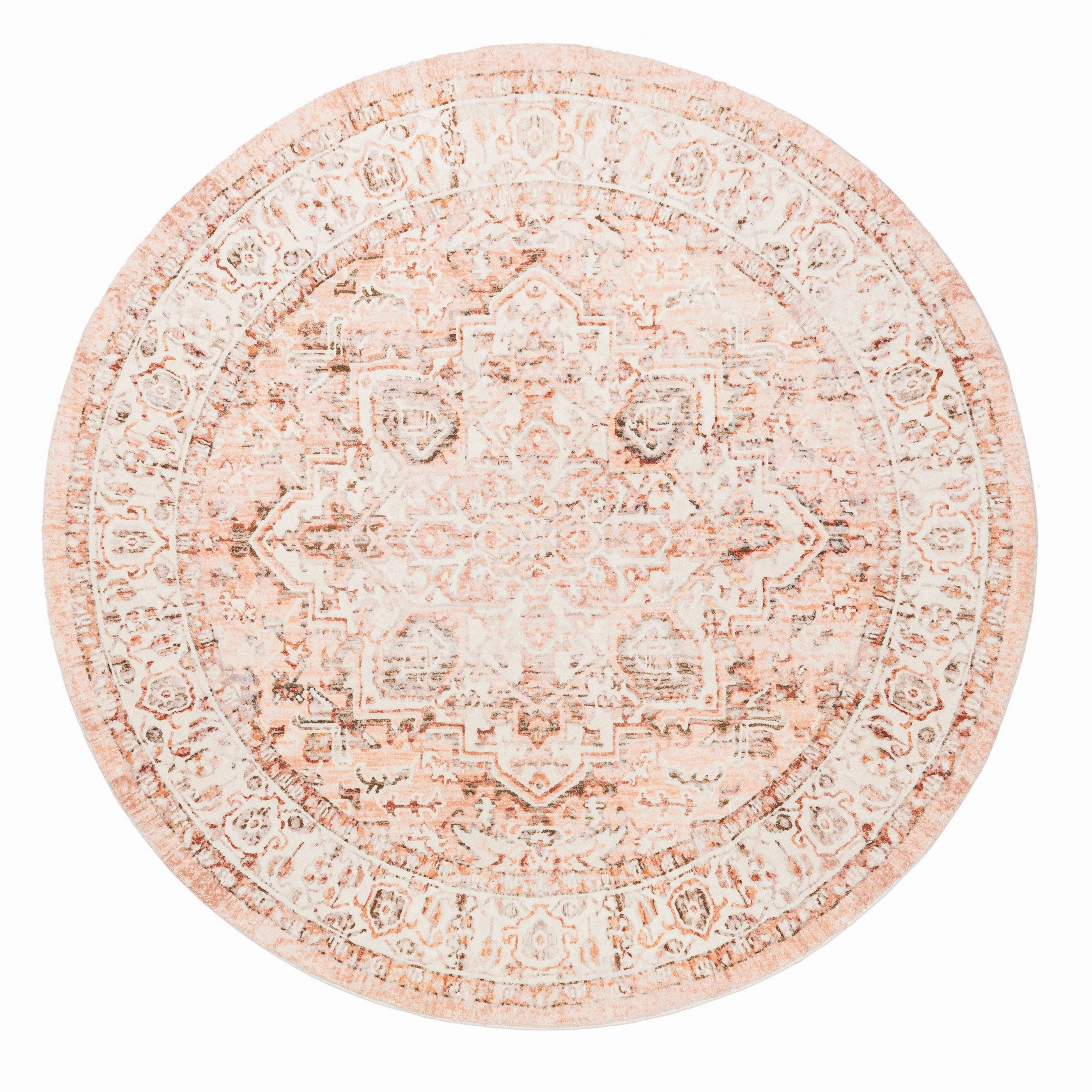 Veronique Peach and Brown Distressed Washable Round Rugmodern color block patchwork rug